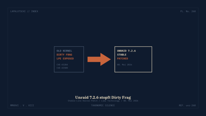 UNRAID-HAMMER! 7.2.6 stable killt JETZT die Dirty-Frag-Lücke — DEIN Heim-Server muss SOFORT durchstarten