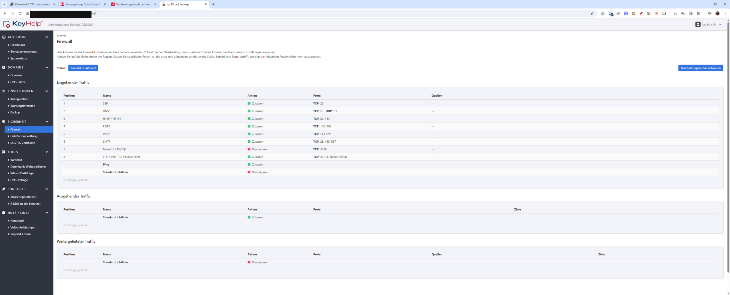 KeyHelp Firewall-Einstellungen