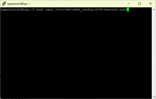PuTTY-Titelleiste und Prompt zeigen die Anmeldung als neuer Benutzer statt als root