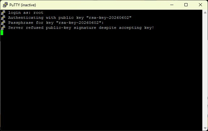PuTTY: Login-Versuch als root wird abgelehnt - Server refused public-key signature despite accepting key