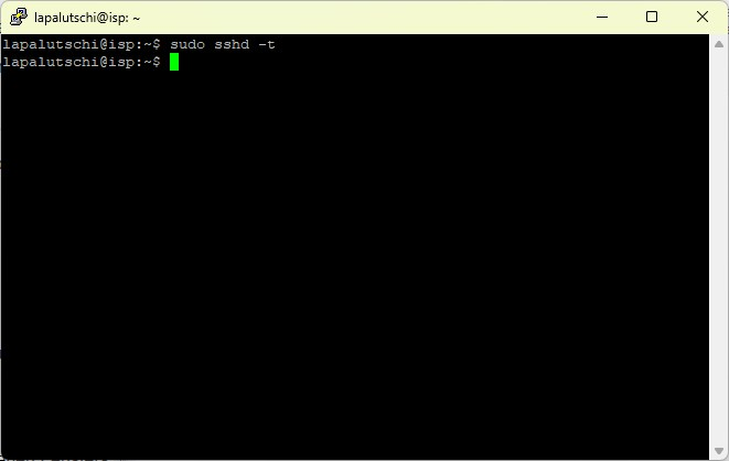Terminal: sudo sshd -t laeuft ohne Fehlerausgabe durch