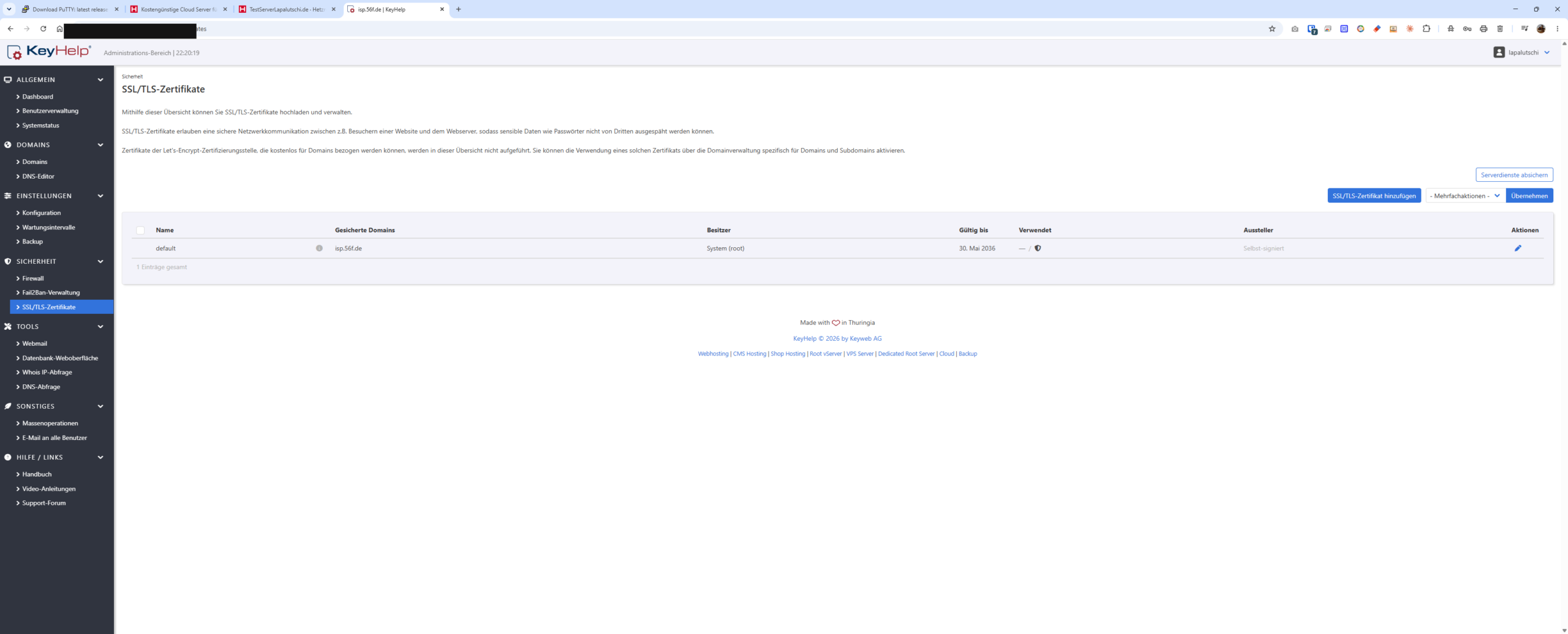 KeyHelp SSL- und TLS-Zertifikate