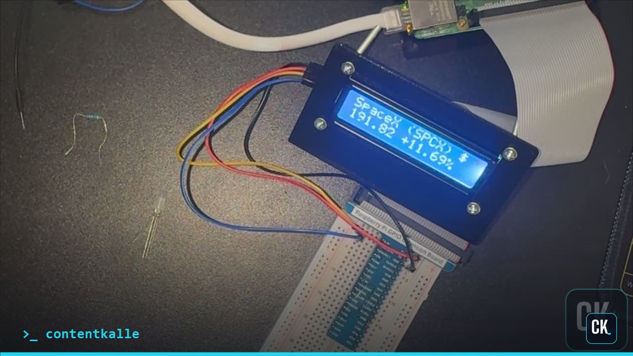 Raspberry Pi mit LCD1602 zeigt SpaceX-Aktienkurs