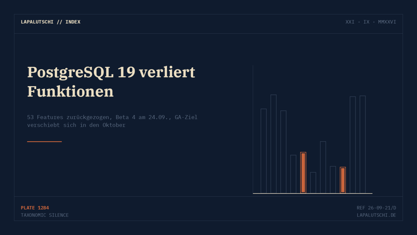 CHAOS-RELEASE! PostgreSQL 19 wirft JETZT 53 Funktionen wieder raus — und verschiebt sich weiter