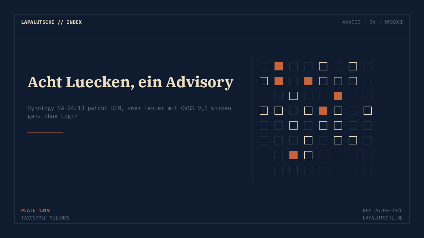 NAS-ALARM! Synology stopft ACHT Lücken auf einmal — zwei davon knacken dein DSM OHNE Login